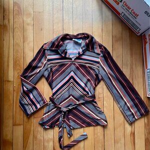 Vintage 70s Striped Tie-Waist Blouse – Made in Canada Size M
